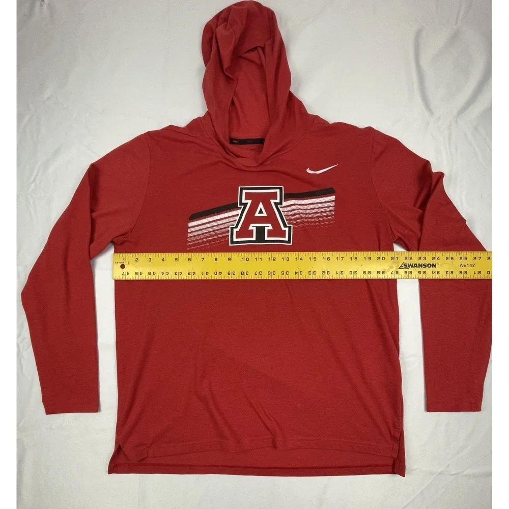 NIKE ARKANSAS RAZORBACKS HOODED PERFORMANCE LONG SLEEVE SHIRT RED MENS LARGE